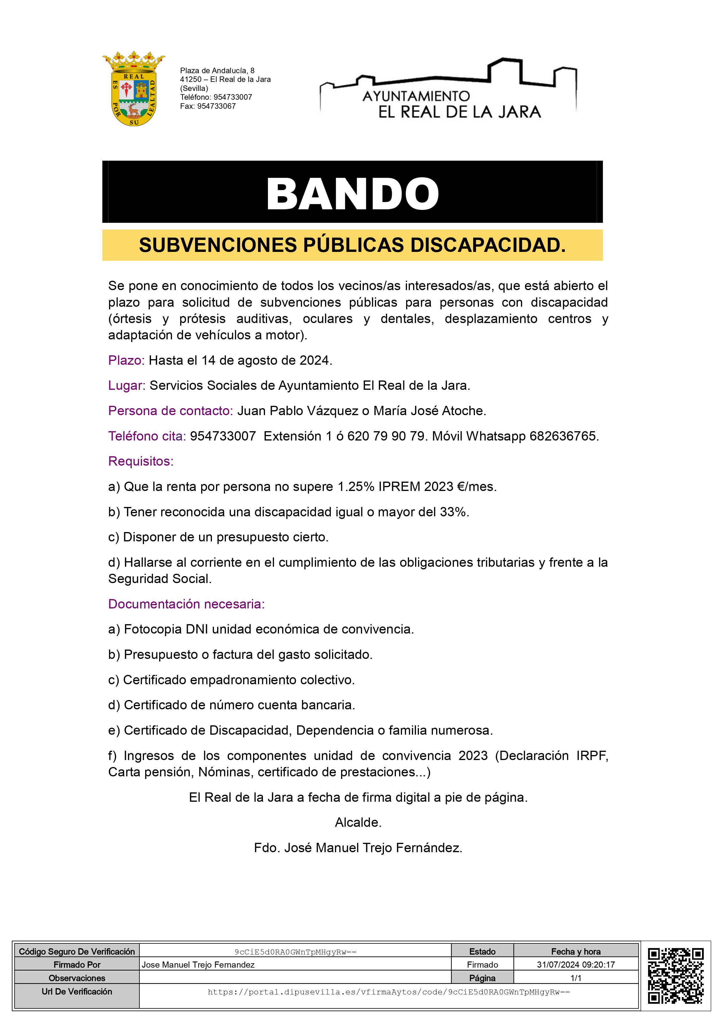 Bando Subvenciones Discapacidad 2024. firmado
